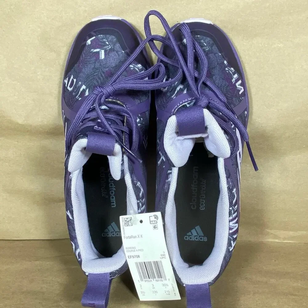 Adidas FortaRun X Tech Shoes GIRLS 3.5 Running Purple Grey White Lavender EF9708